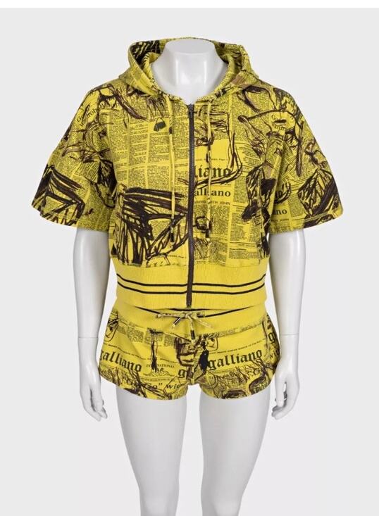 Galliano Jackets & Blazers - Galliano Vintage Yellow Printed Shorts Suit Set S